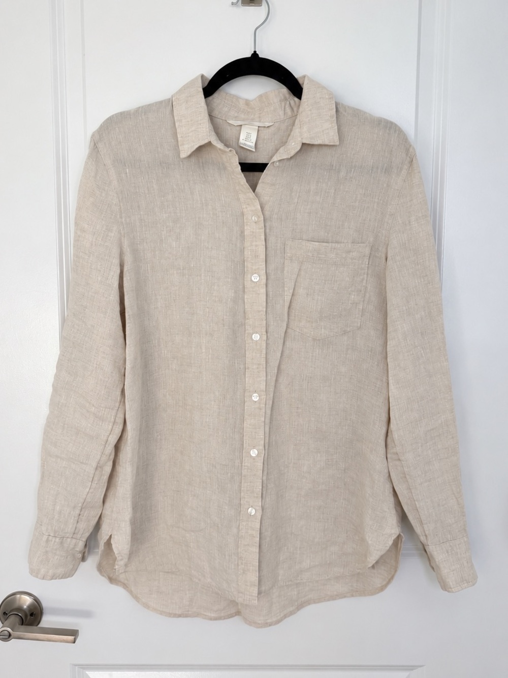 H&M Linen Button Down Shirt Beige Size Small